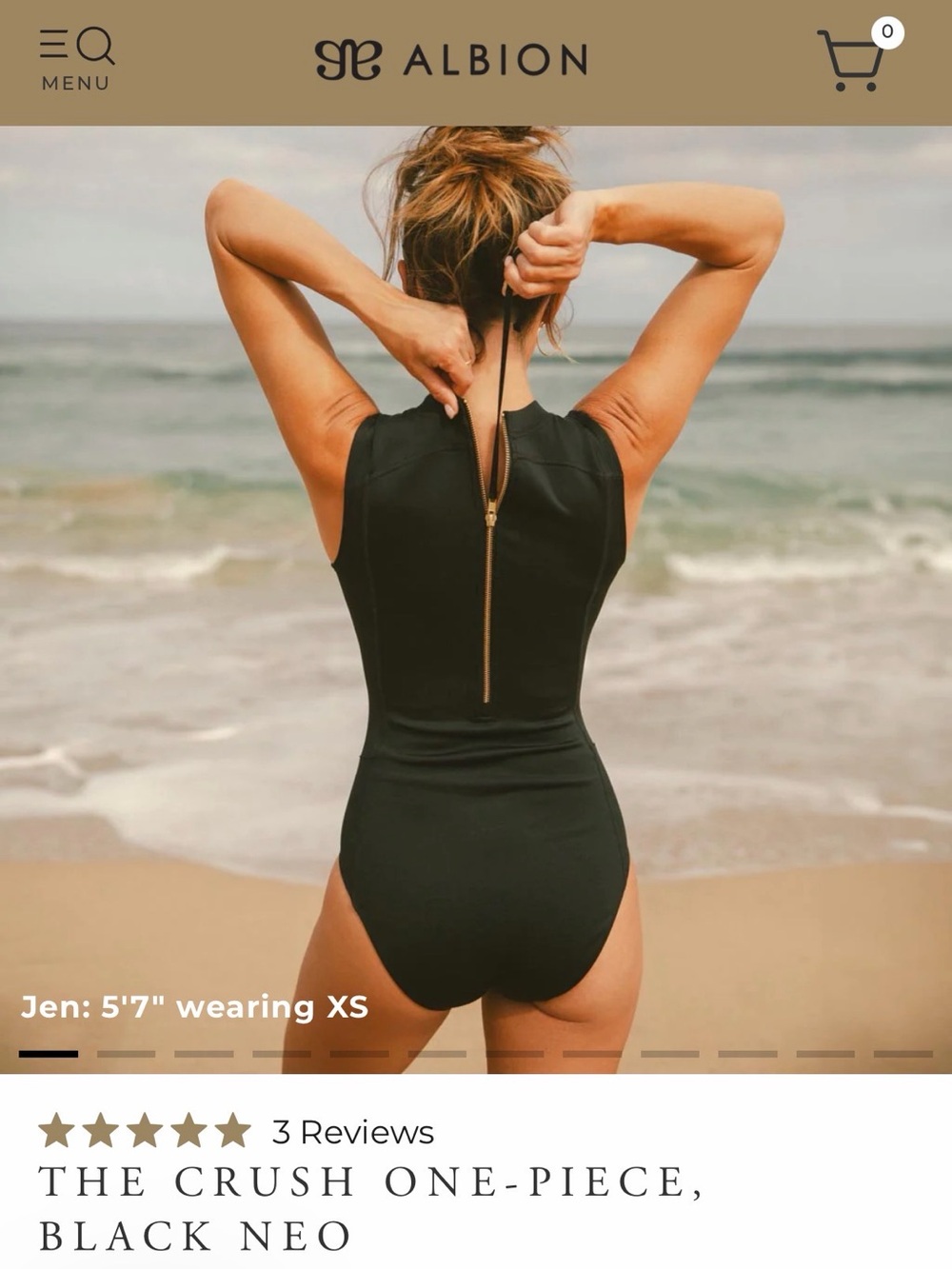 Albion Crush One-Piece Swimsuit — Black with Gold Zipper